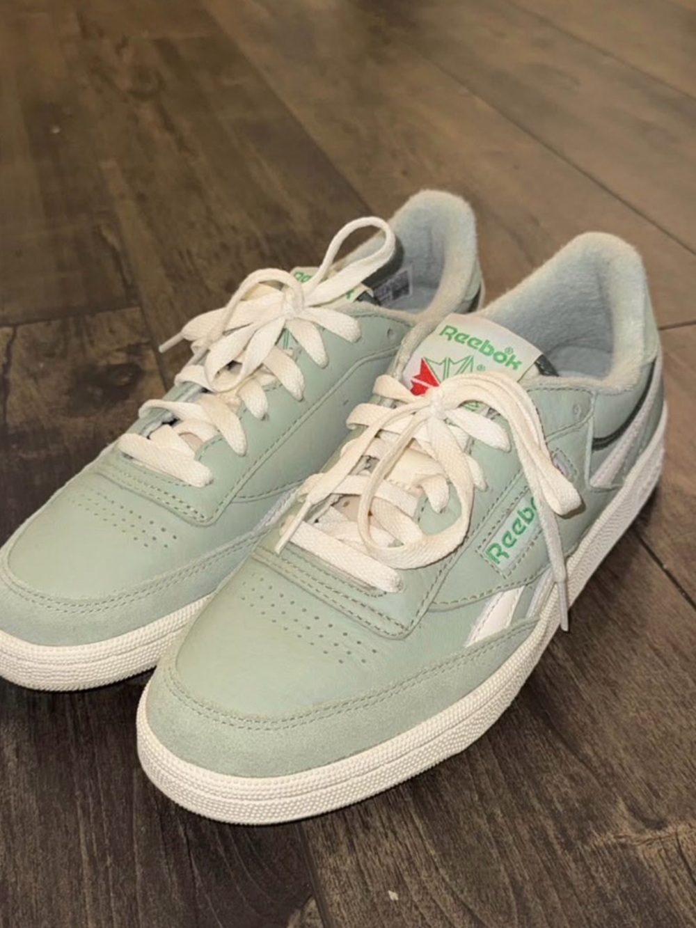 Reebok Mint Green and White Leather Sneakers